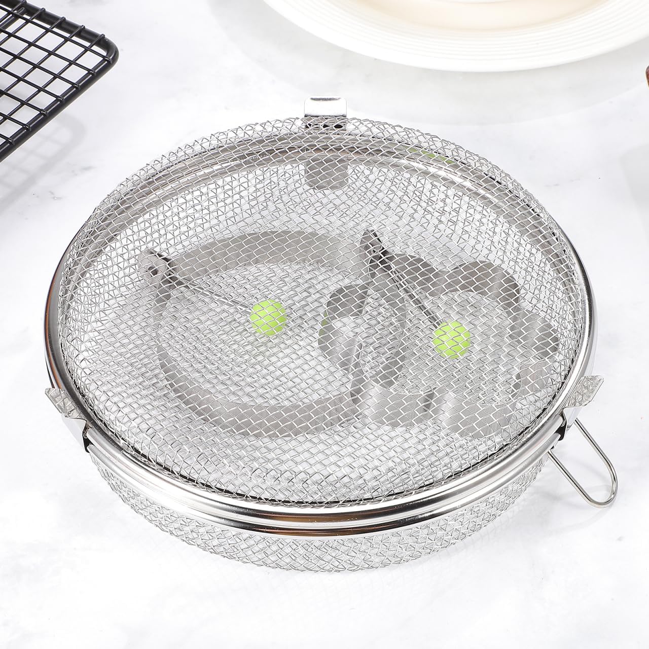 Cabilock Small Mesh Dishwasher Basket for Utensils and Cutlery Storage Round Net Basket 7.1 X 7.1 X 2 Inches Kitchen Organizer for Forks Spoons and Small Dishwasher Parts