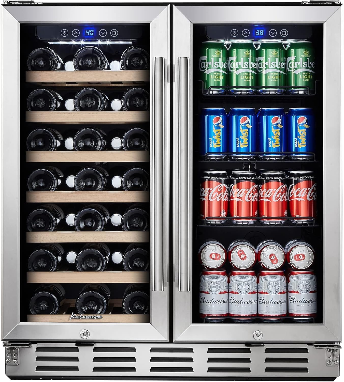 Kalamera Beverage and Wine Fridge, 30 inch Wine Refrigerator Dual Zone Hold 33 Bottles and 96 Cans, Digital Touch Control, Built-In or Freestanding