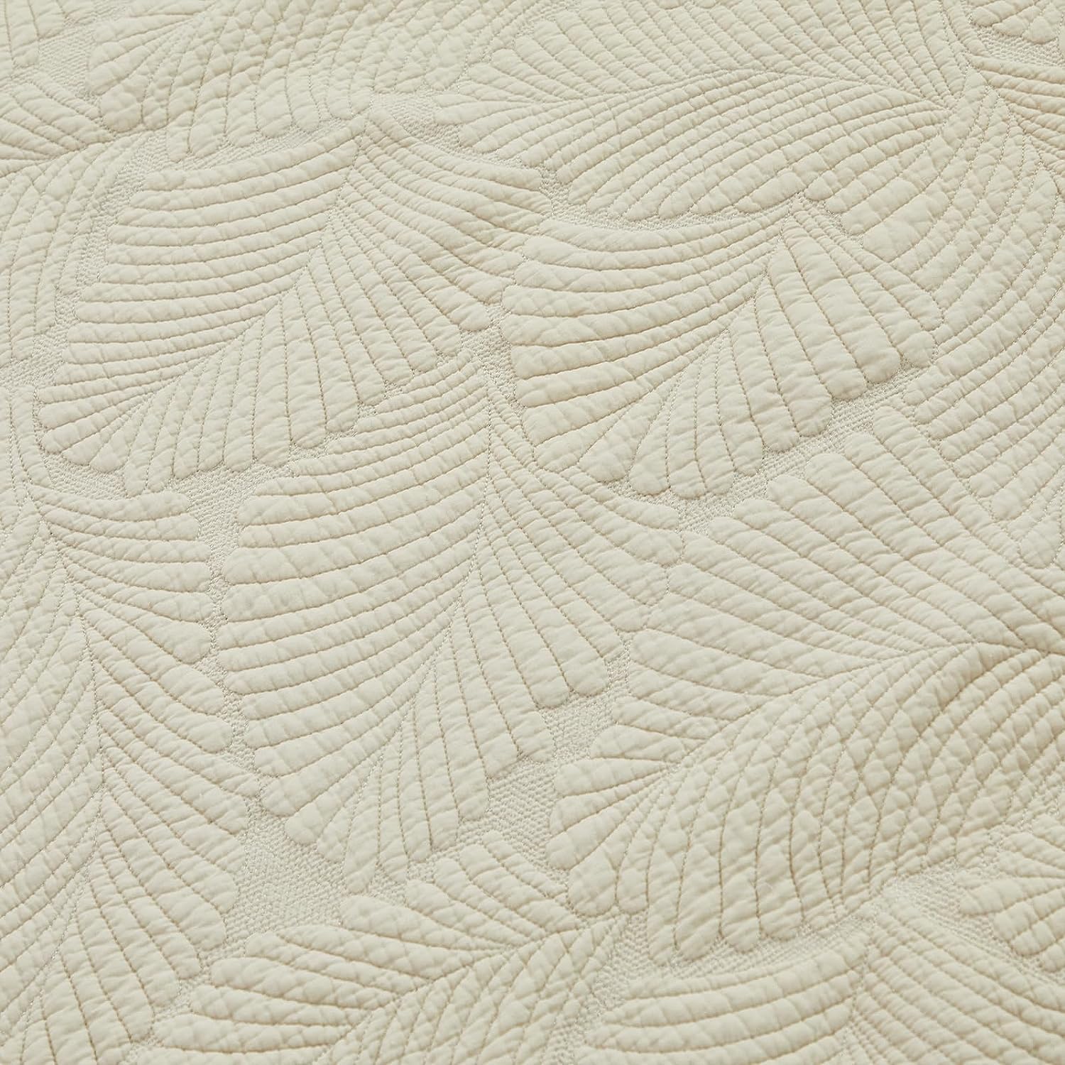 Brandream Beige Palm Quilt Set Queen Size Cotton Matelasse Tropical Palm Bedding Lightweight Bedspreads 3-Piece - Image 6