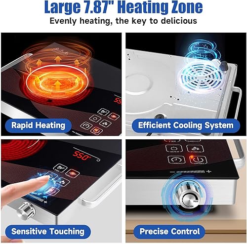 Miniatura 3 de Placa eléctrica de cocción individual quemador para cocinar, estufa portátil de pie independiente quemador único, placa de cocina de cerámica de