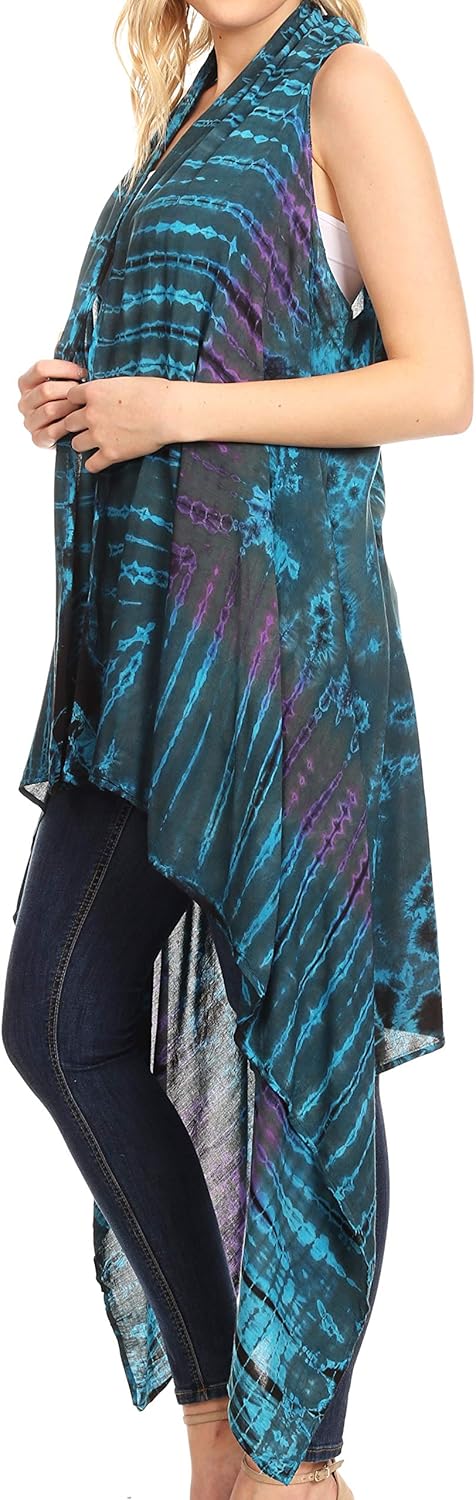 Sakkas Ivana Women's Oversized Draped Open Front Sleeveless Cardigan in Tie Dye - Image 4