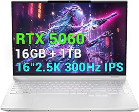 ゲーミングノートパソコン【300Hz/5060/i7/1TB/デュアル RAM】2560x1600 16:10 WQXGA画面 | RTX 5060 GPU | Intel Core i7-13700HX CPU | RGB バックライト | 16GB(8x2) DDR5 RAM | 1TB PCIe4.0 SSD | ホワイトメタル ノートパソコン ゲーマー ノートブック