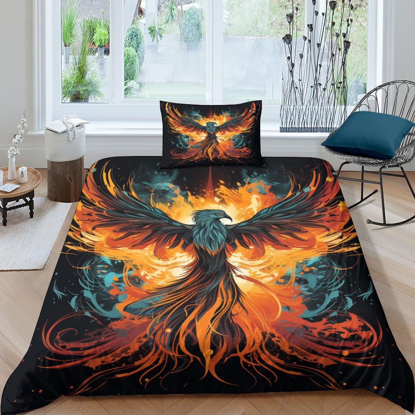 Housse de couette Phénix en microfibre 135x200cm avec taies d'oreiller pour lit simple