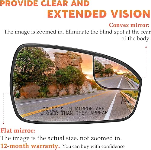 Miniatura 4 de Espejo retrovisor con calefacción eléctrica del lado derecho del pasajero para Ford Fusion 2013 2014 2015 2016 2017 2018 2019 2020 Reemplazo