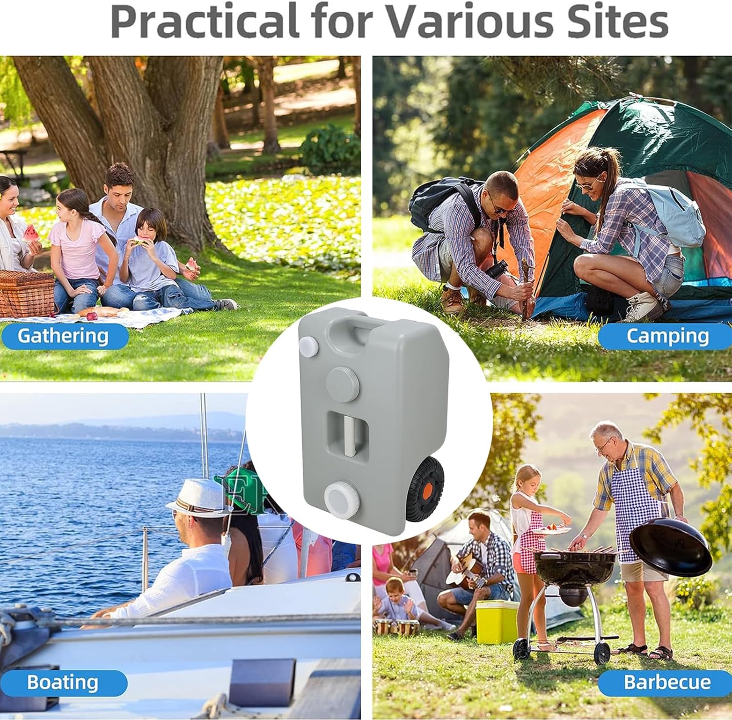 Rv Tote Grey Water Tank, 6.6 Gallon Rv Dump Tank Portable with Large Wheels, Rotating Drain Spout, Filling Port, Collapsible Handle and Wheels for Easy Camping Carry & Fast Empty (L)