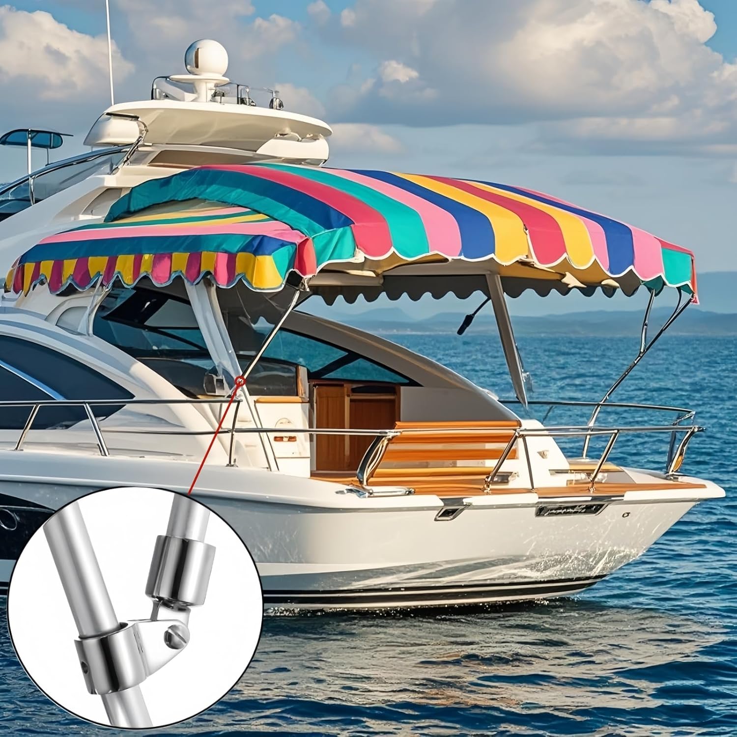 4-Piece Bimini Top Deck Hinge, Stainless Steel Bimini Top Hinge Rail Mount 1-Inch, Adjustable Hinges for Boat Bimini Top Mounting Hardware, Kayak