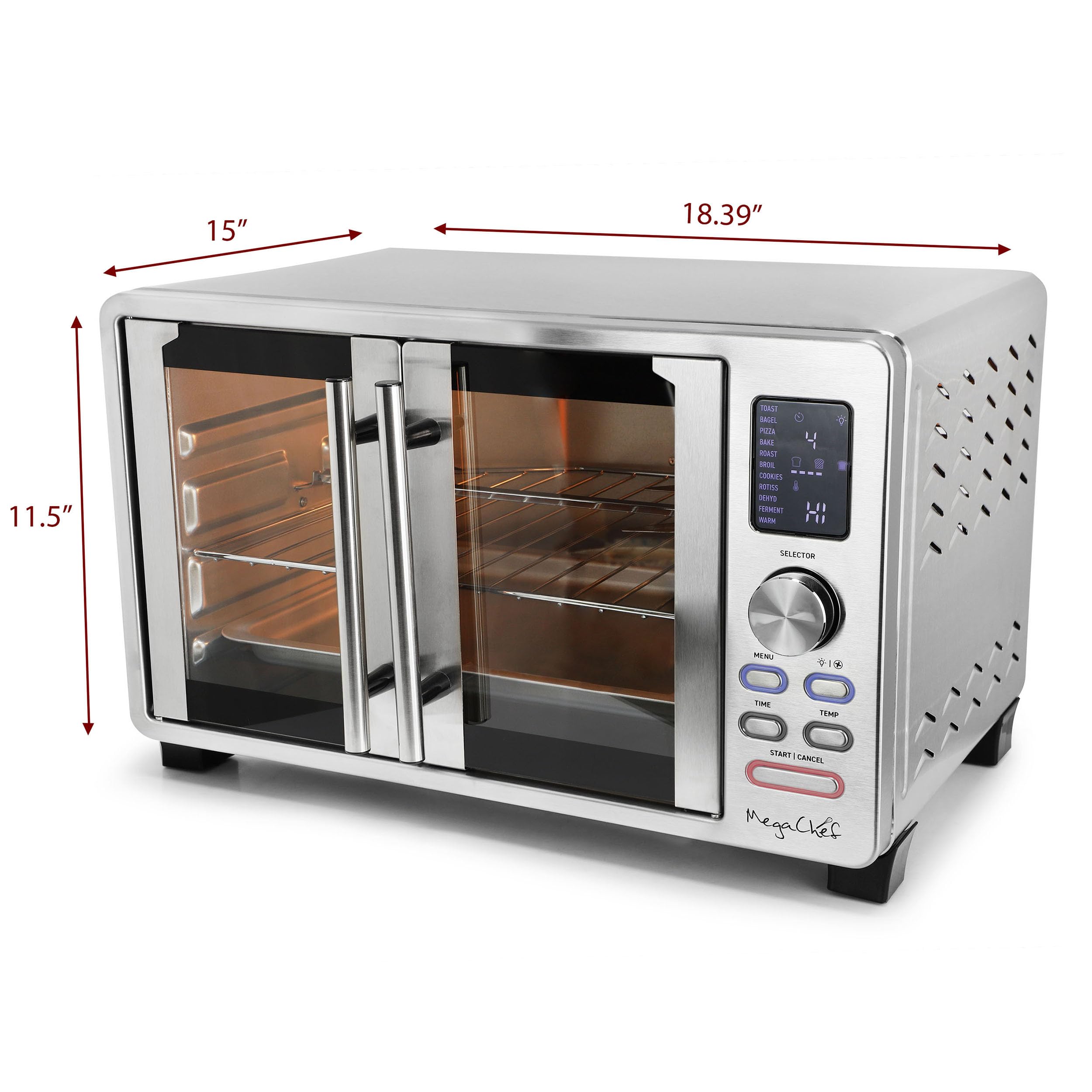 MegaChef Four électrique numérique de 25 litres avec kit de grillage et grille-pain, bagel, pizza, pâtisserie, barbecue, barbecue, biscuits, grillades, déshydratation, fermentation, fonctions chaudes