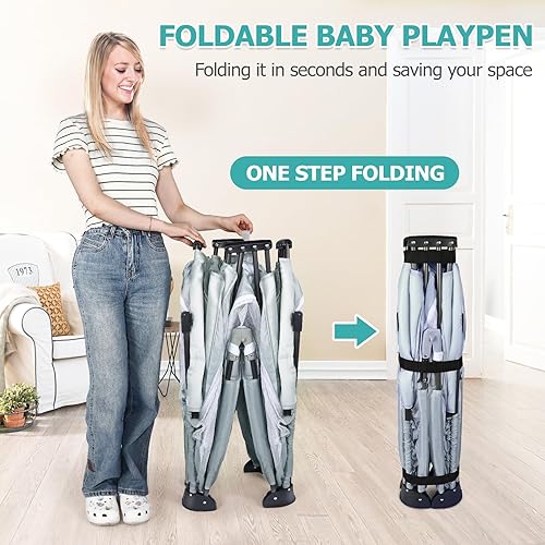 Miniatura 9 de OCATO Corralito para bebés corralito plegable para bebés y niños pequeños, corralito portátil para interiores y exteriores, área de seguridad para