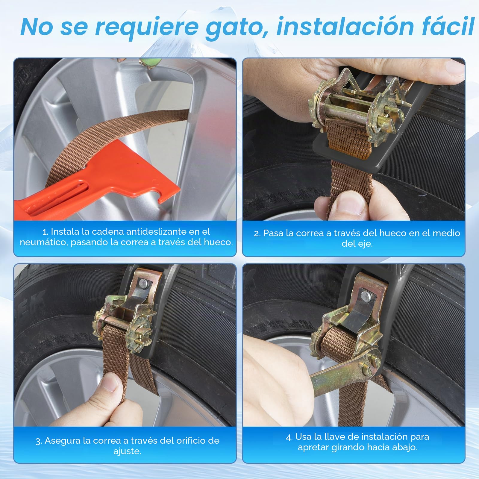 Cadenas de nieve universales para invierno, 8 unidades, 165 – 255 mm, ajustables, fáciles de montar, duraderas, para coche, camión, SUV, carretera, nieve, carreteras, carreteras, color negro