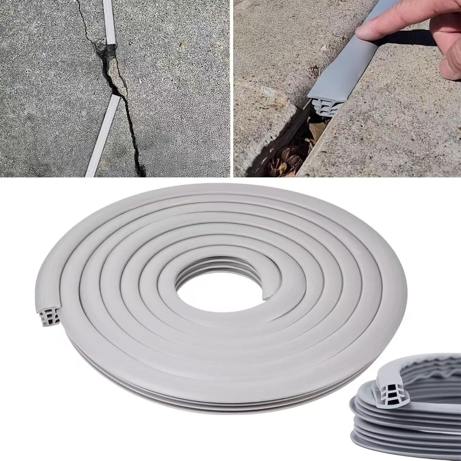 Flexible EPDM Rubber Strip (50 ft Long & 1/2" Wide) for Concrete Crack Repair and Replacement, Flexible Rubber Expansion Joint Filler, Weather and Aging Resistant for Sidewalks, Driveway