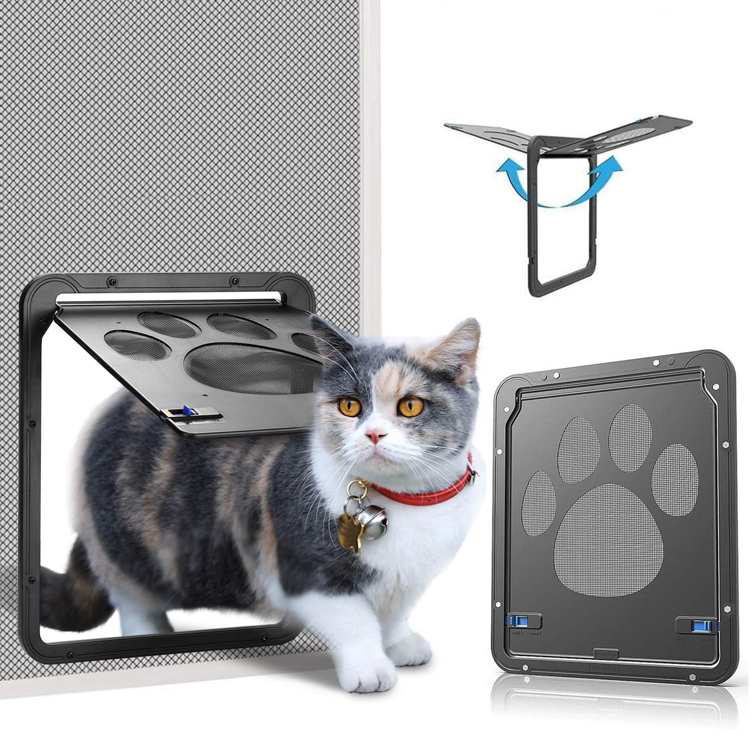 KASTWAVE Pet Screen Door, Inside 8x10x0.4 Inch, Lockable Magnetic Flap Screen Automatic Black for Puppy Dog and Cat