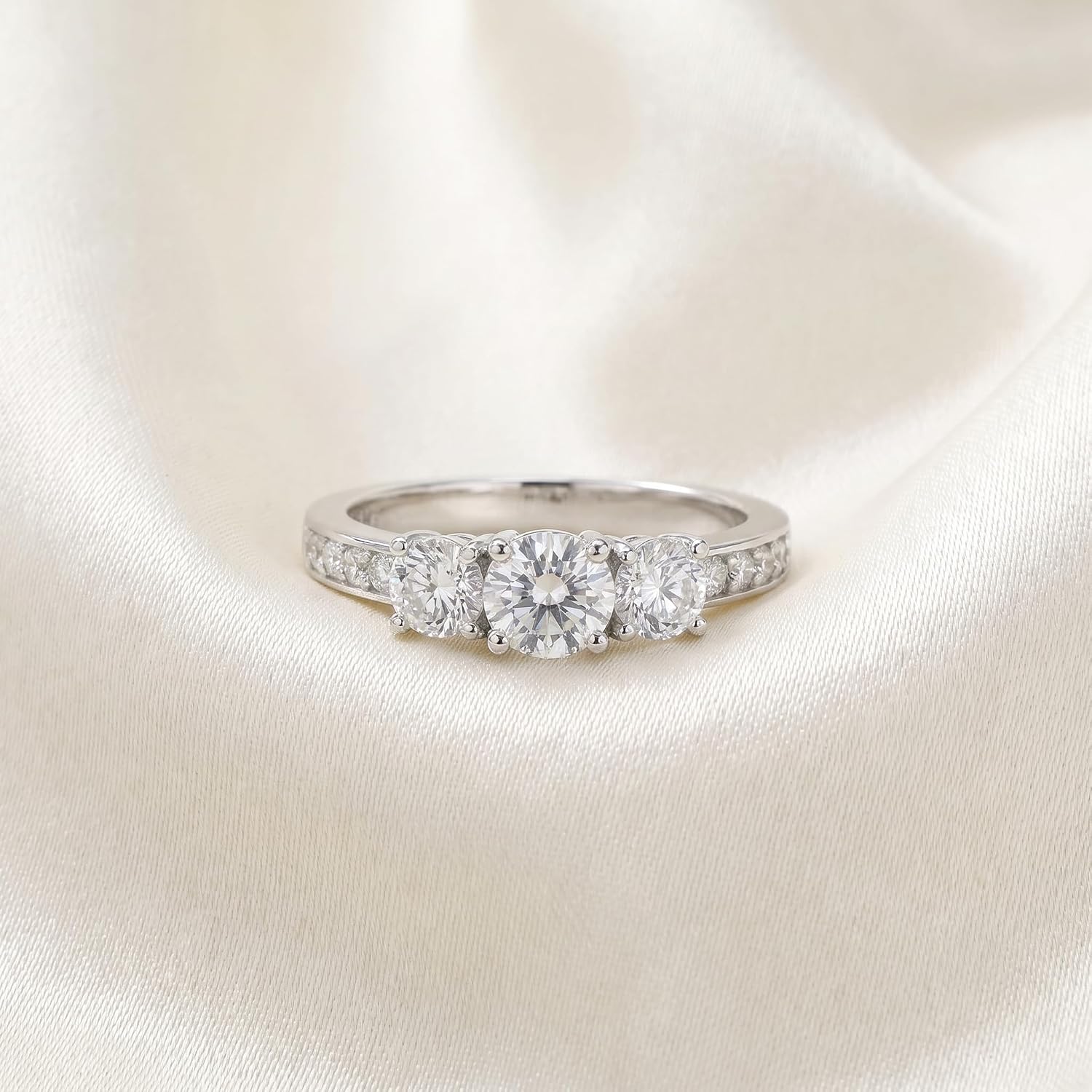 Pompeii 1ct Diamond 3 Three Stone Engagement Ring 10K White Gold