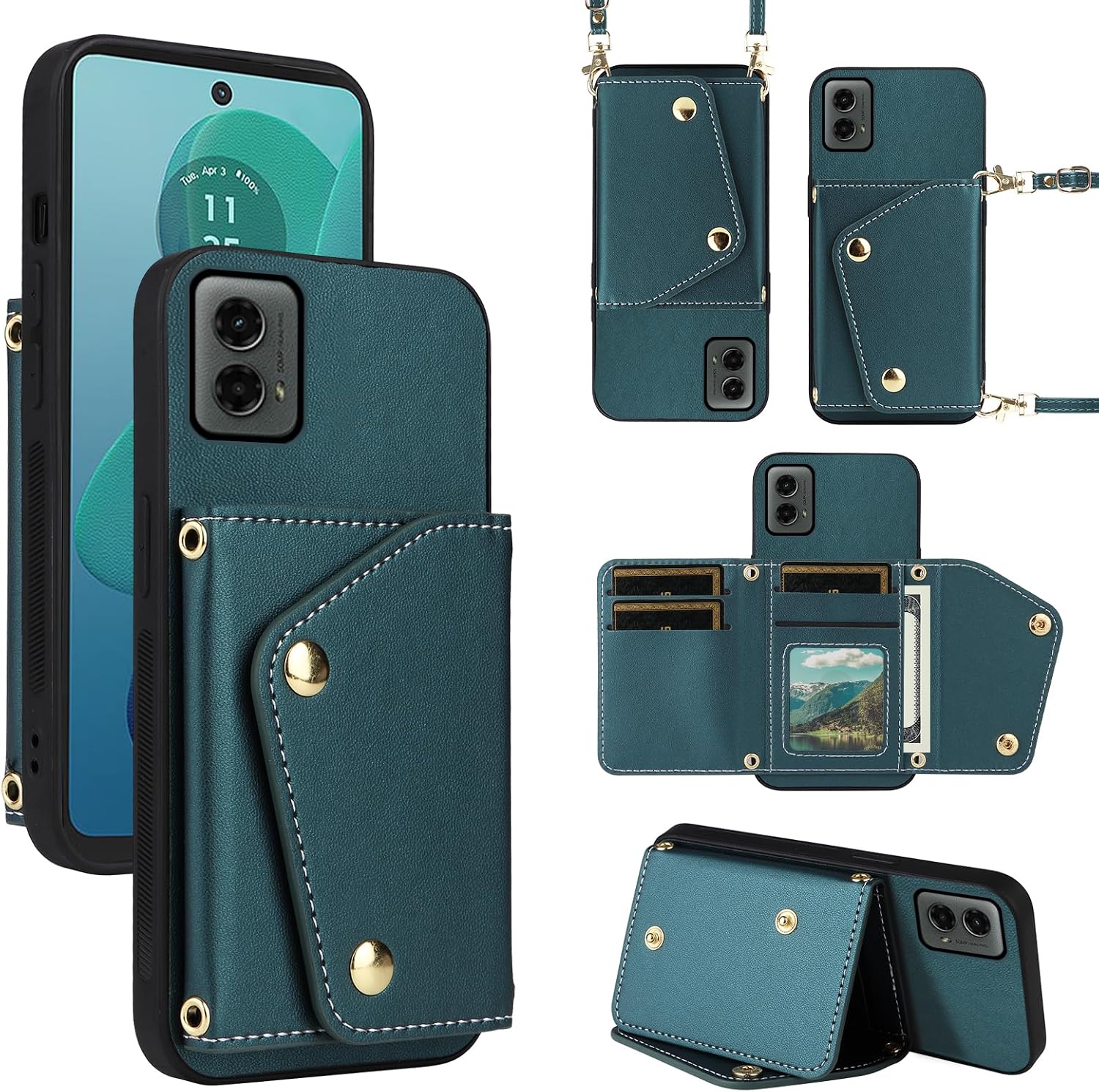 Wallet Phone Case for Moto G 5G 2024 Kickstand Card Slots Men Green
