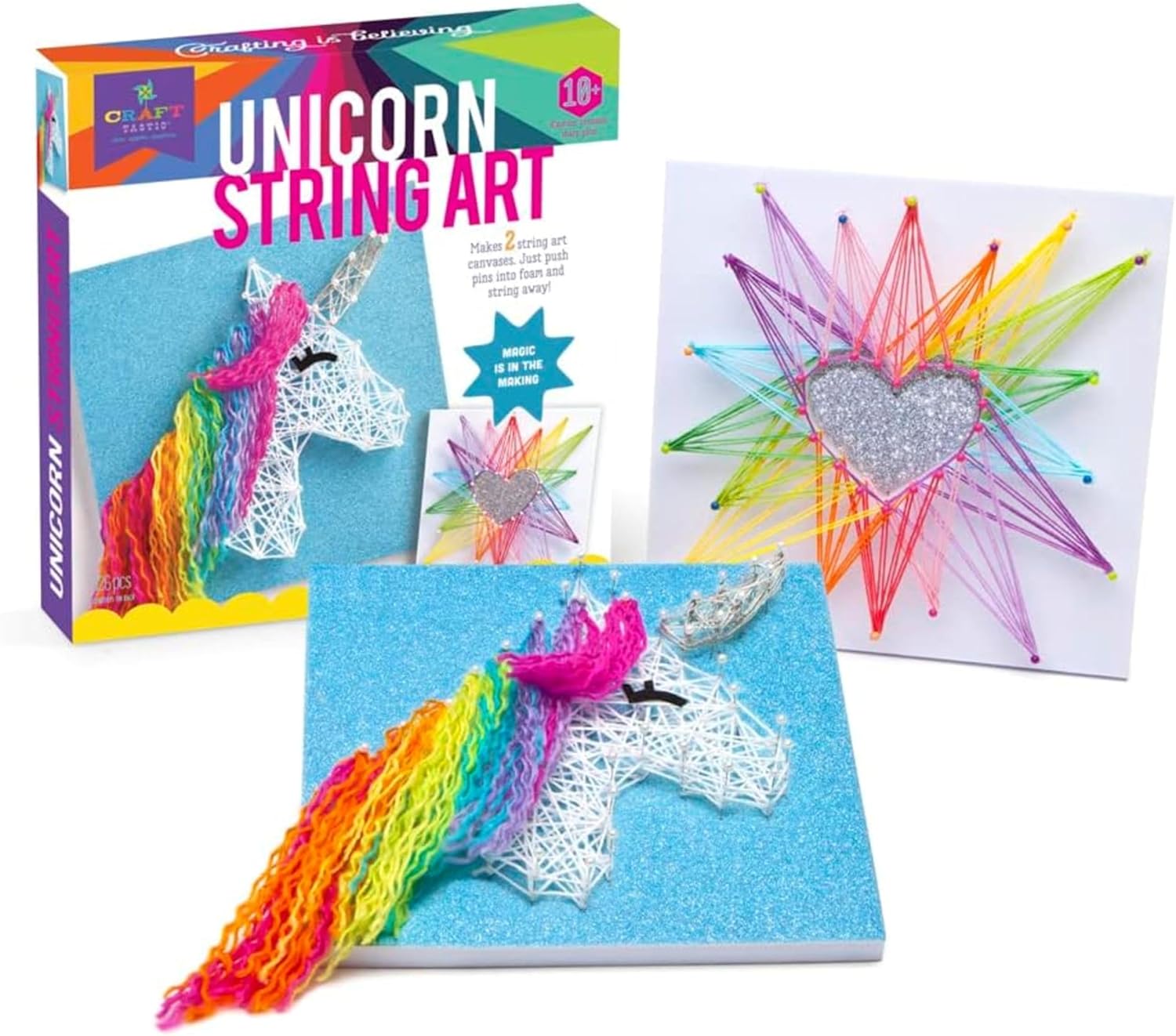 Craft-Tastic String Art, Unicorn – Arts and Crafts Kit for Kids, Art Supplies, Craft Kit Makes 2 Large String Art Canvases, Easy-to-Follow Instruction, Everything Included - Image 7
