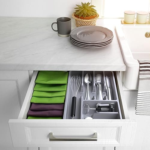 Miniatura 7 de Mueller - Organizador de cubiertos para cajón de cocina, 10 x 13pulgadas, 6compartimentos, resistente, bandeja de cubiertos para utensilios,