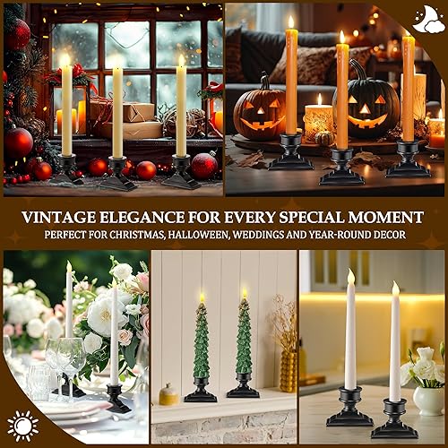 Miniatura 5 de Paquete de 3 portavelas cónicos, de resina negra, solo para velas LED, portavelas gótico vintage para centro de mesa, hogar, ventana, boda, fiesta