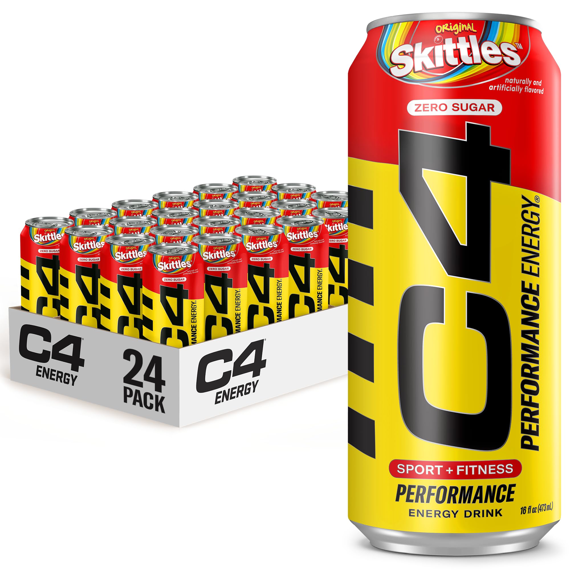 C4 Energy Drink 16oz (Pack of 24) - Strawberry Watermelon Ice - Sugar Free Pre Workout Performance Drink with No Artificial Colors or Dyes