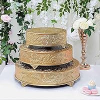 Vista 8 de Efavormart 14 pulgadas de oro, plato elevado para pasteles redondo de metal con relieve, soporte para postres para bodas, cumpleaños y fiestas