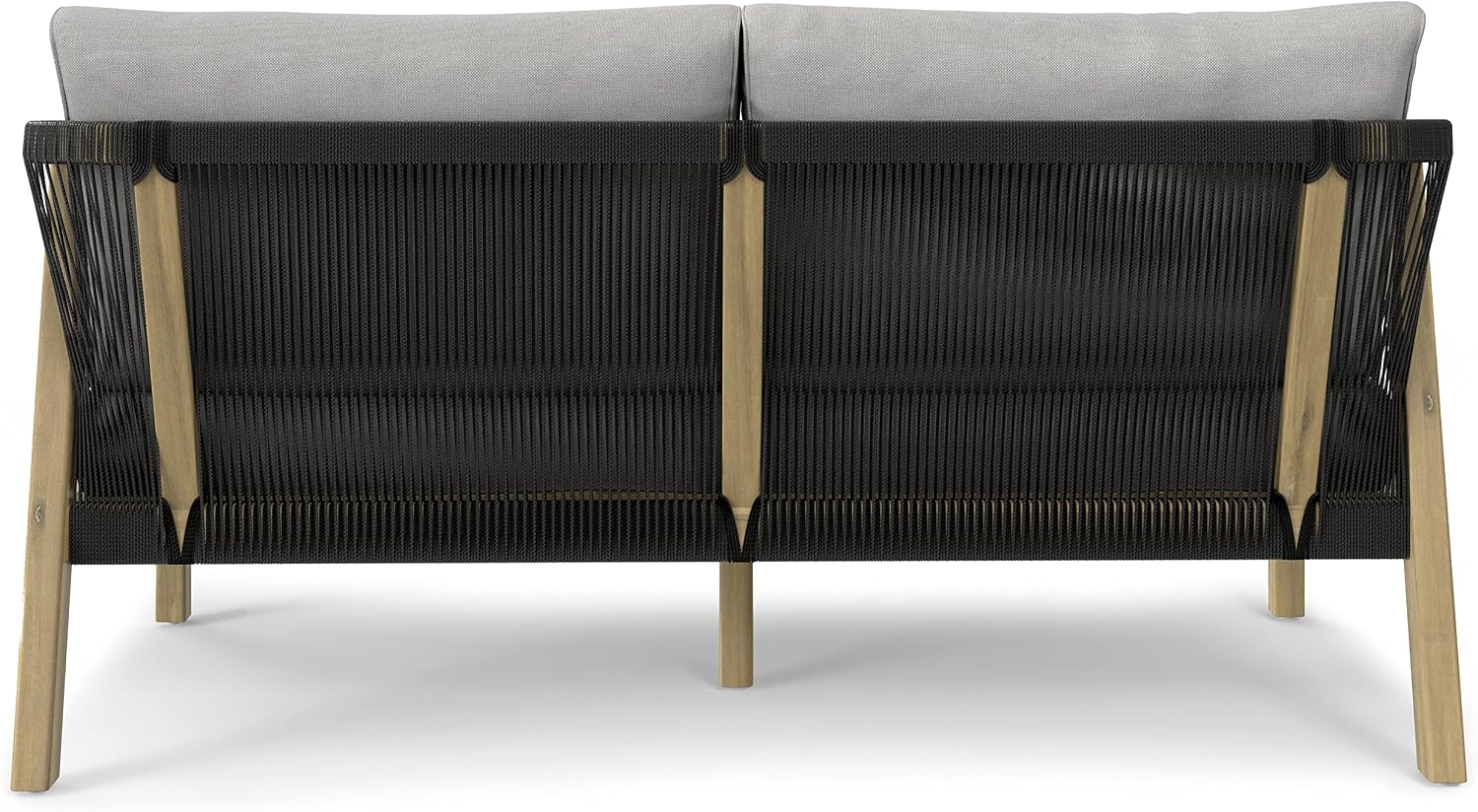 SIMPLIHOME Palmetto SOLID ACACIA WOOD 58 inch Wide Contemporary Outdoor Sofa in Stone Grey Polyester Fabric, Fully Assembled for the Living Room and Family Room