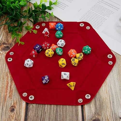 Miniatura 4 de SIQUK 4 bandejas de dados hexagonales para dados plegables, de piel sintética, para juegos de dados como RPG, DND y otros juegos de mesa (café,