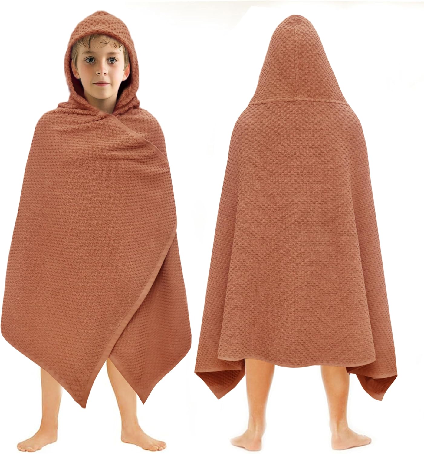 ORIGINAL KIDS Hooded Bath Towel Wrap -100% Cotton Waffle Weave Kids Towel | Oversized 30x56 Large Terry Towel with a Hood for Kids Toddlers - Super Absorbent Quick Dry Shower Pool Beach Towel - Mocha