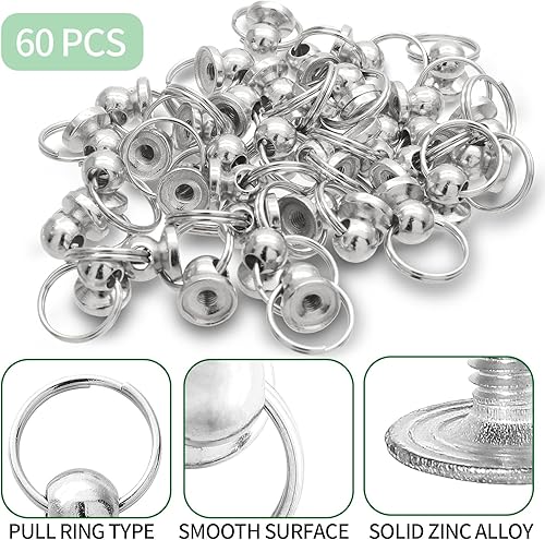 Miniatura 4 de LifCratms 60 remaches de cabeza redonda con rosca de 0.315 pulgadas, anillo de tracción plateado, accesorio de bricolaje, remaches de tornillo para