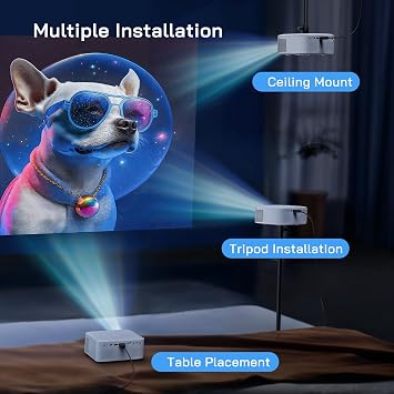 WOLFANG Mini Projector with Tripod, 1080P Full HD Portable Phone Projector, Outdoor Home Theater Movie Projector Compatible with HDMI, USB, Smartphone, Tablet, PC, TV Stick, AV, Micro SD Card