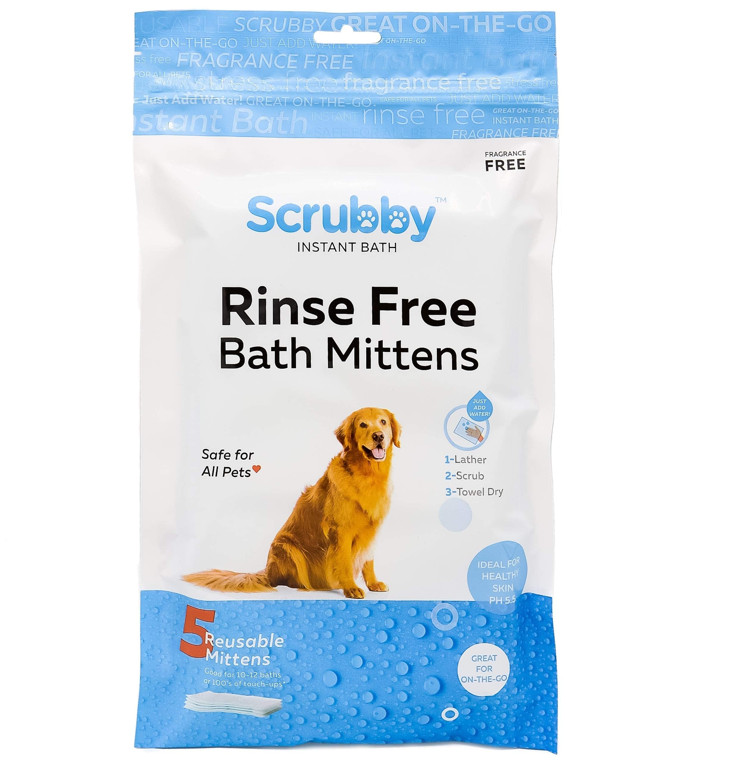 Scrubby Pet Toallitas sin Enjuague para Mascotas, Manoplas de champú sin Enjuague para Perros y Gatos, toallitas de baño para bañar y Lavar Mascotas, Manoplas de Lavado hipoalergénicas sin Enjuague