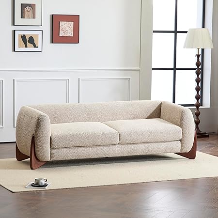 Sofa Couch, Cozy Boucle Upholstered 3-Seater Sofa, Wood Frame Couch