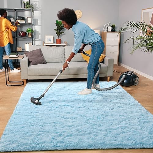 Miniatura 8 de Kelarea Alfombra de área para sala de estar, 5 x 8, antideslizante, color azul claro, esponjosa, suave, alfombra de felpa peluda para dormitorio
