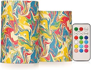 KLL Pop Art Retro Tie-dye Pattern Decorative Flickering led Candle Electronic Lights Remote Control with Remote for Dinner Fireplace Batteries for