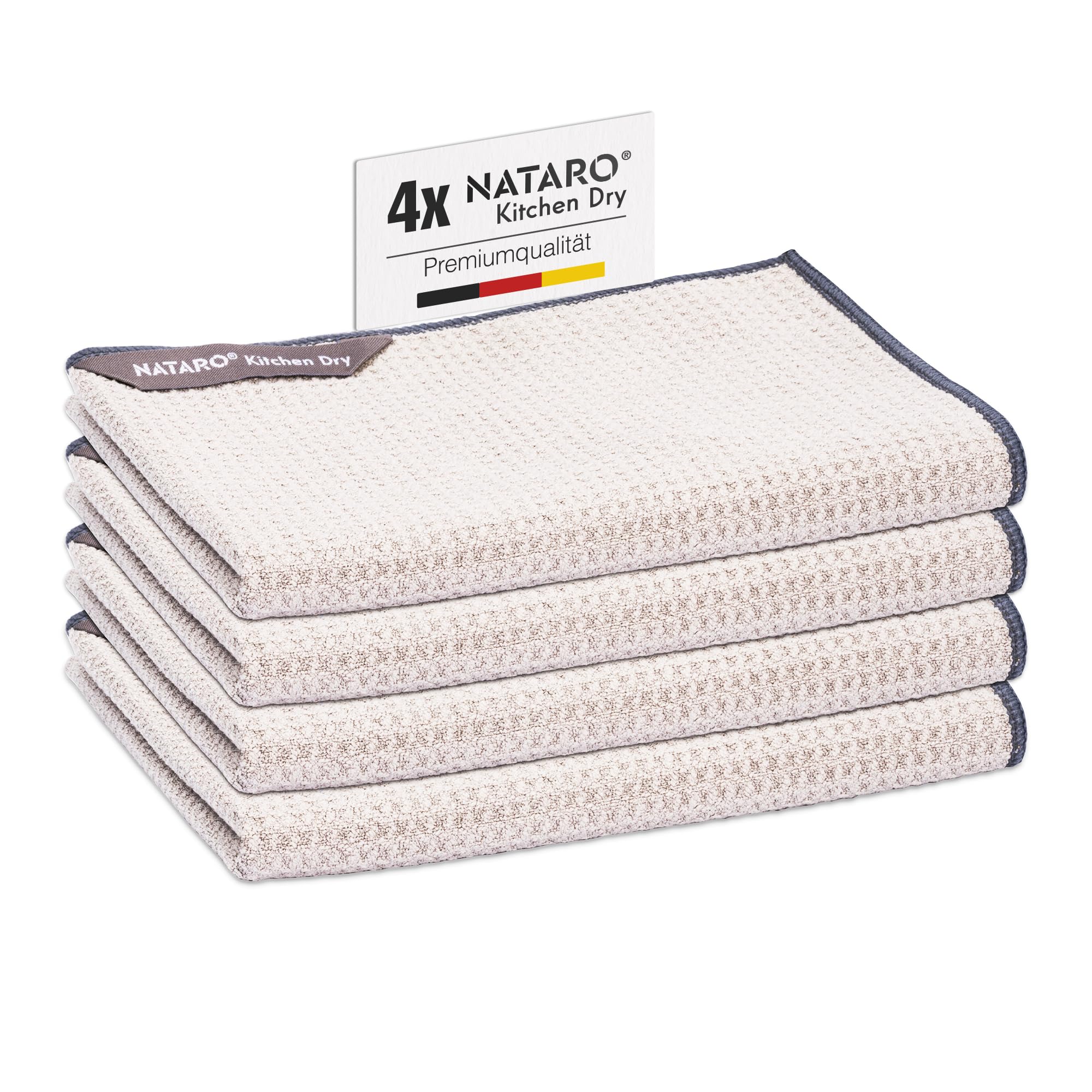 NATARO® 4 Stück Kitchen Dry Geschirrtücher – Premium Microfaser Abtrockentuch, streifenfreie und fusselfreie Waffeltücher für Ihre Küche, hellgrau, 70x45 cm