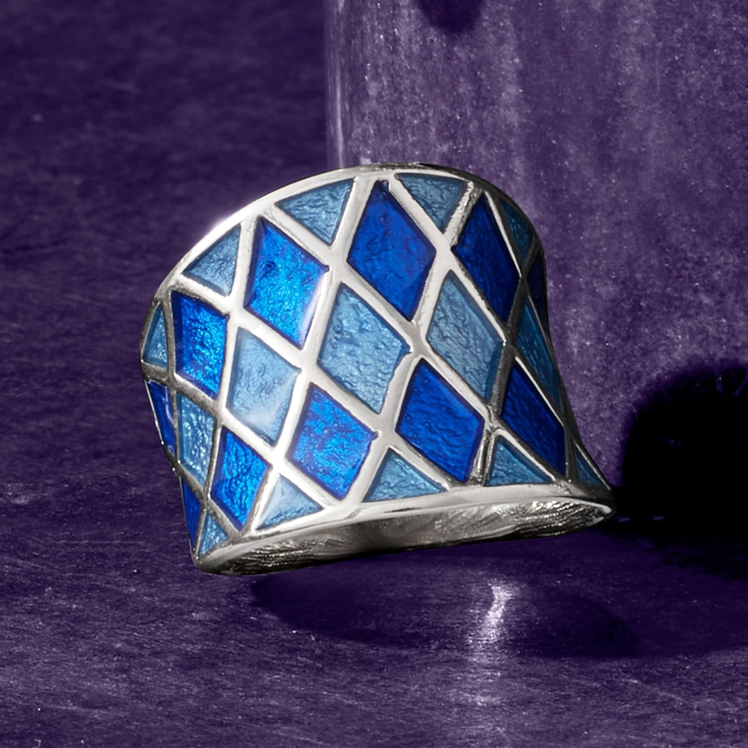 Ross-Simons Italian Blue Enamel Harlequin Ring in Sterling Silver