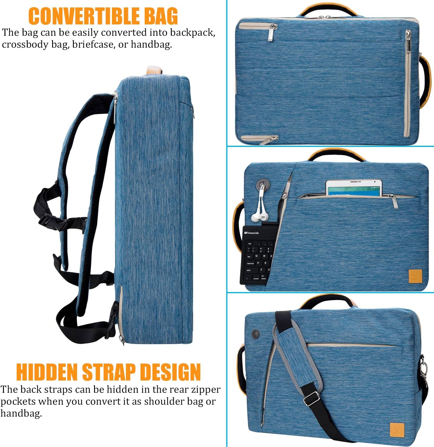 Convertible Laptop Messenger Shoulder Bag 13 14 15 15.6 16 17 17.3 Inch for Men Women
