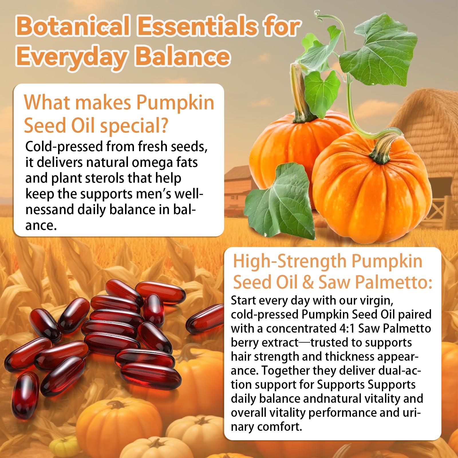 Pumpkin Seed Oil, Pumpkin Seed Oil Capsules with Saw Palmetto | 3000mg Cold Pressed | for Hair Growth - Non-GMO - 180 Softgels — view 2