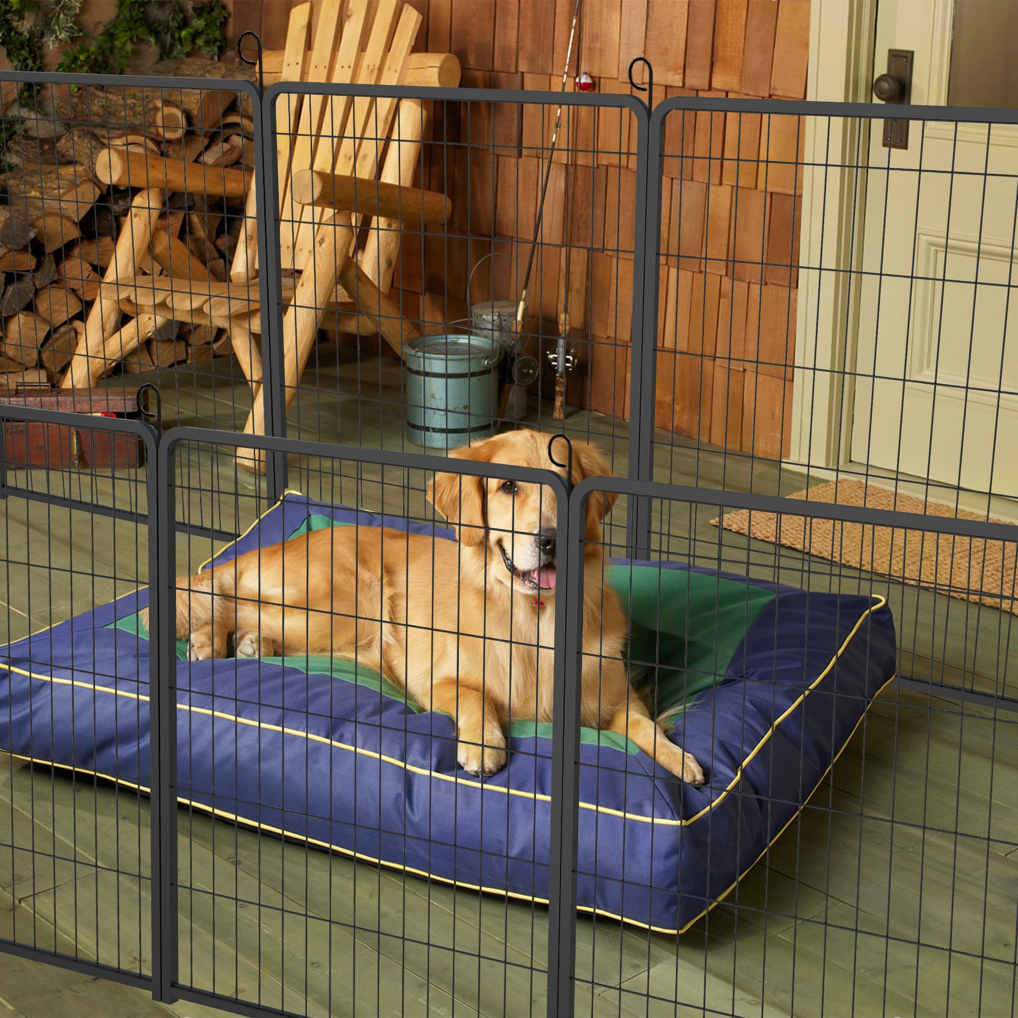 LARS360 Welpenauslauf Hundelaufstall 65x80cm Tierlaufstall 12 Gitterplatten mit Tür, Flexibel und Faltbar für Innen und Outdoor (Mattschwarz)