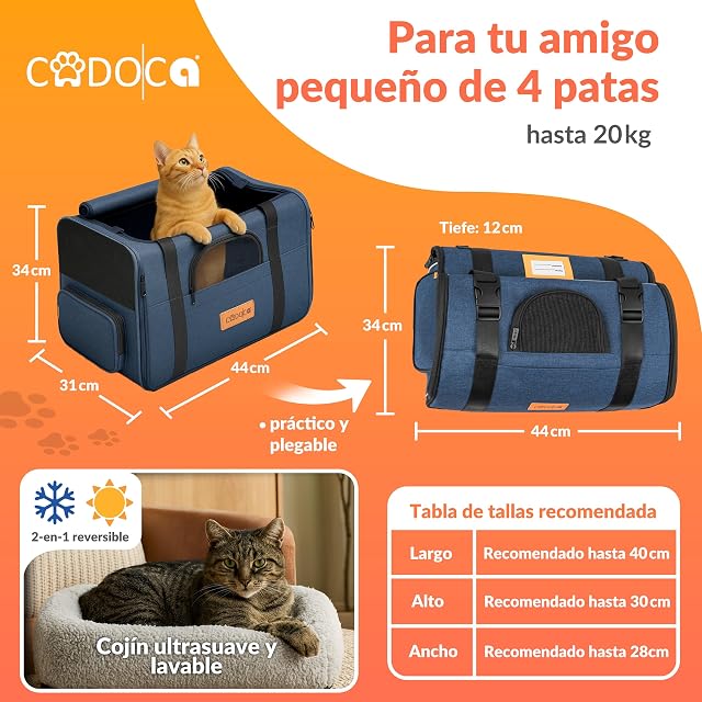 Foto 2 de 8 de CADOCA® Transportín Perros Gatos Plegable Bolsa Transporte Mascotas Cojín Comedero Bandas Reflectantes…