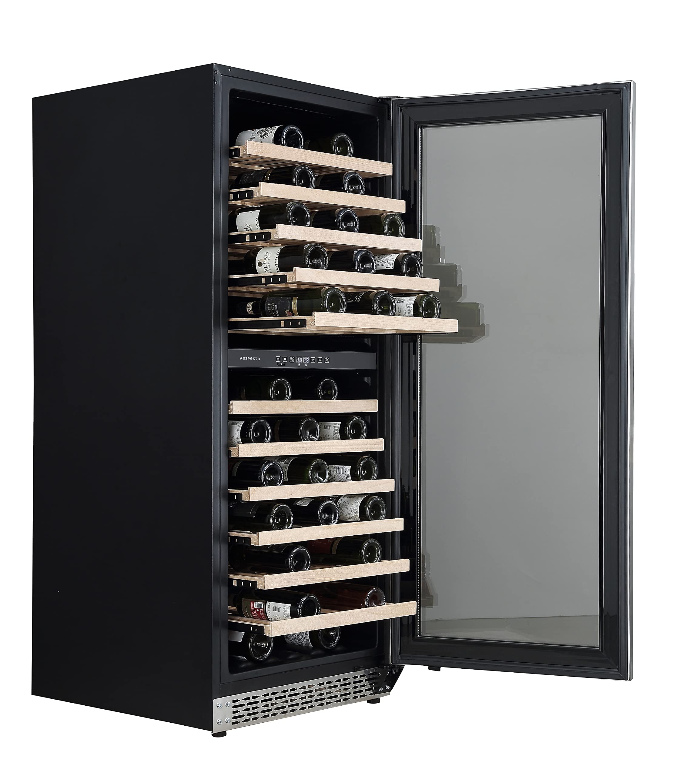 Respekta Weinkühlschrank freistehend für 122 Standardflaschen/Einbaufähig / 320 L Nutzinhalt / 2 Temperaturzonen/Touch Control/LED Leuchte/WechselbarerTüranschlag / 43 dB/WKS 122-19