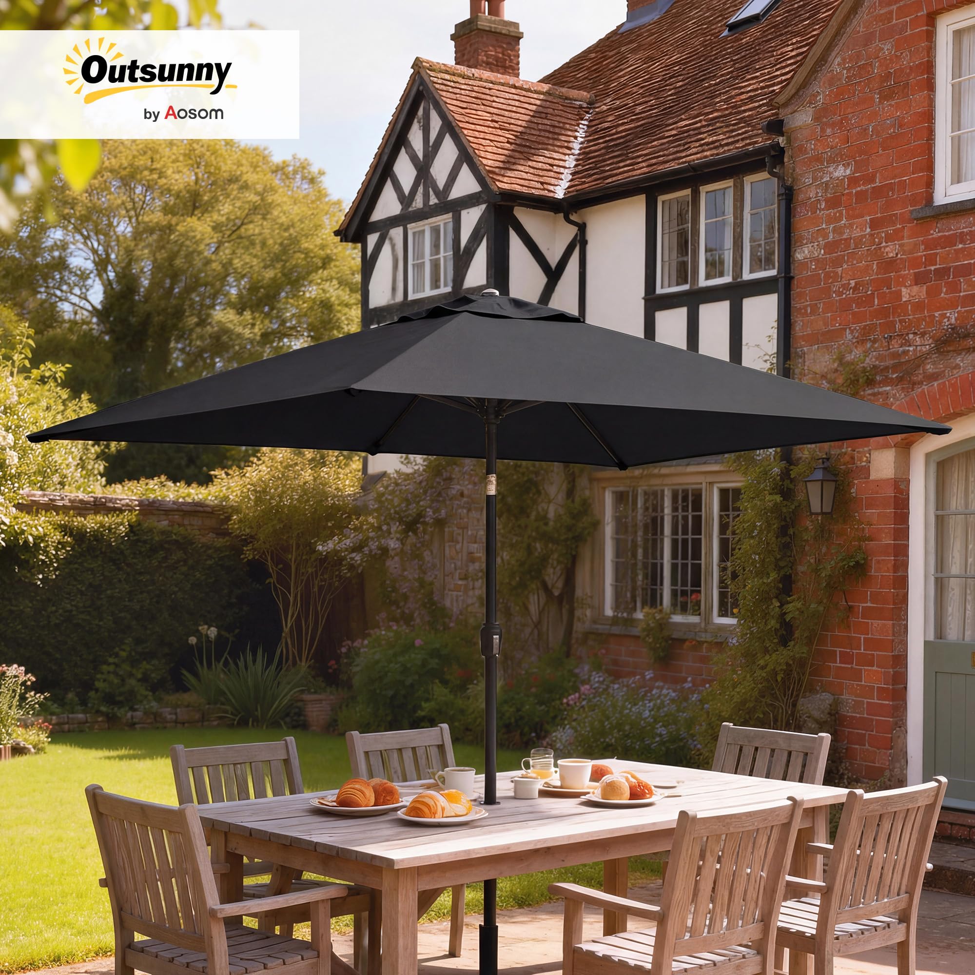 Outsunny 3x2m Garden Parasol, Parasol Umbrella with Crank Handle, Tilt Function, Polyester Canopy, Outdoor Table Umbrella for Patio, Garden — view 2
