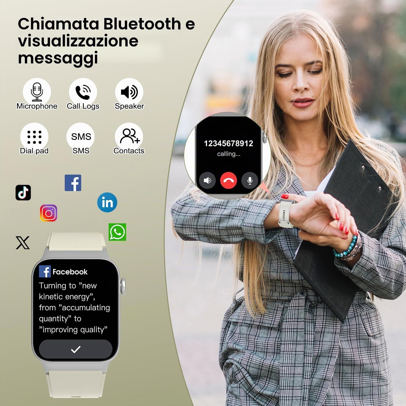 STECEi Smartwatch Uomo Donna Rispondi/Effettua Chiamate, 1.85" Orologio Smartwatch con 113 Sportivo, Impermeabil IP68 Sportivo Watch con Contapassi/Sonno/Cardiofrequenzimetro, Bianco