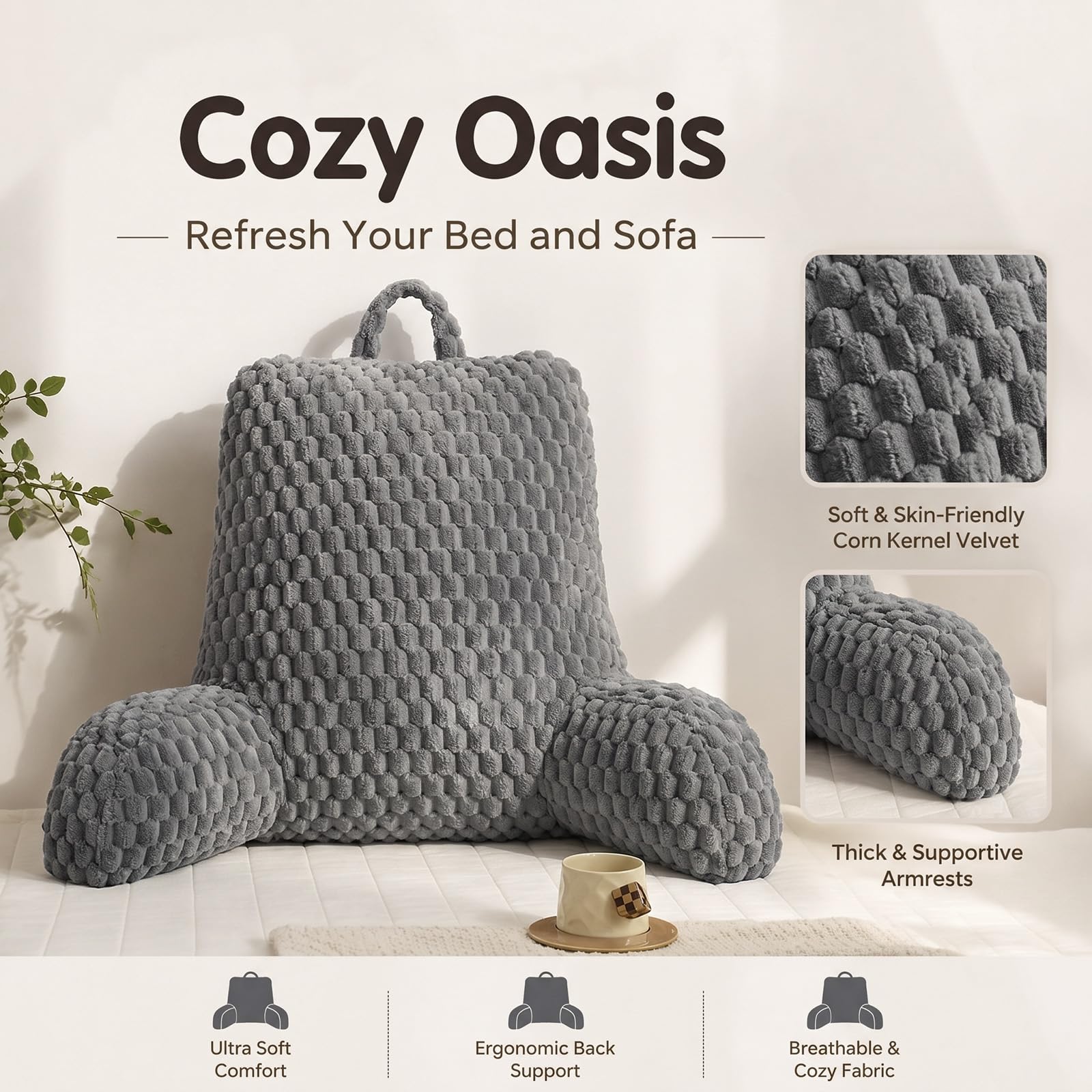 Lesekissen für Bett und Sofa, Rückenstützkissen mit Rückenlehne