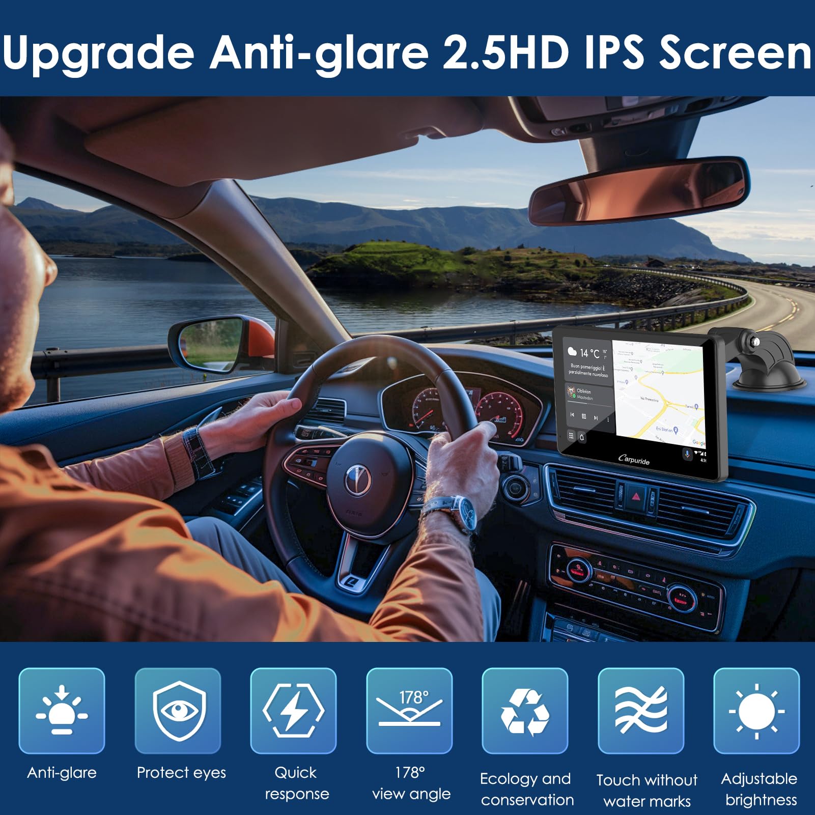 CARPURIDE 7” CarPlay Inalámbrico/Cableado, Android Auto y Mirror Link | Reproductor de Coche con Cámara de Visión Trasera, Bluetooth 5.0/GPS/FM/Mirror Link/Siri, Montado en el Tablero
