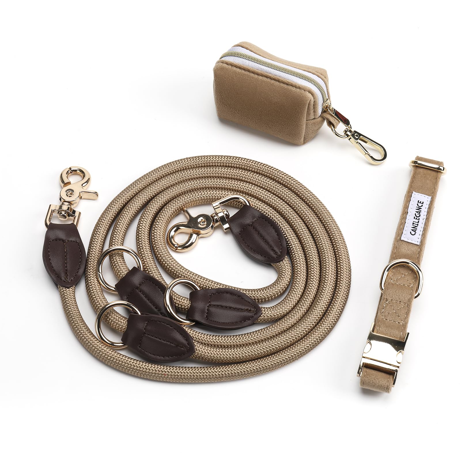 Set de Paseo - Collar ajustable, correa 4 en 1 y cartera - Beige - Talla M