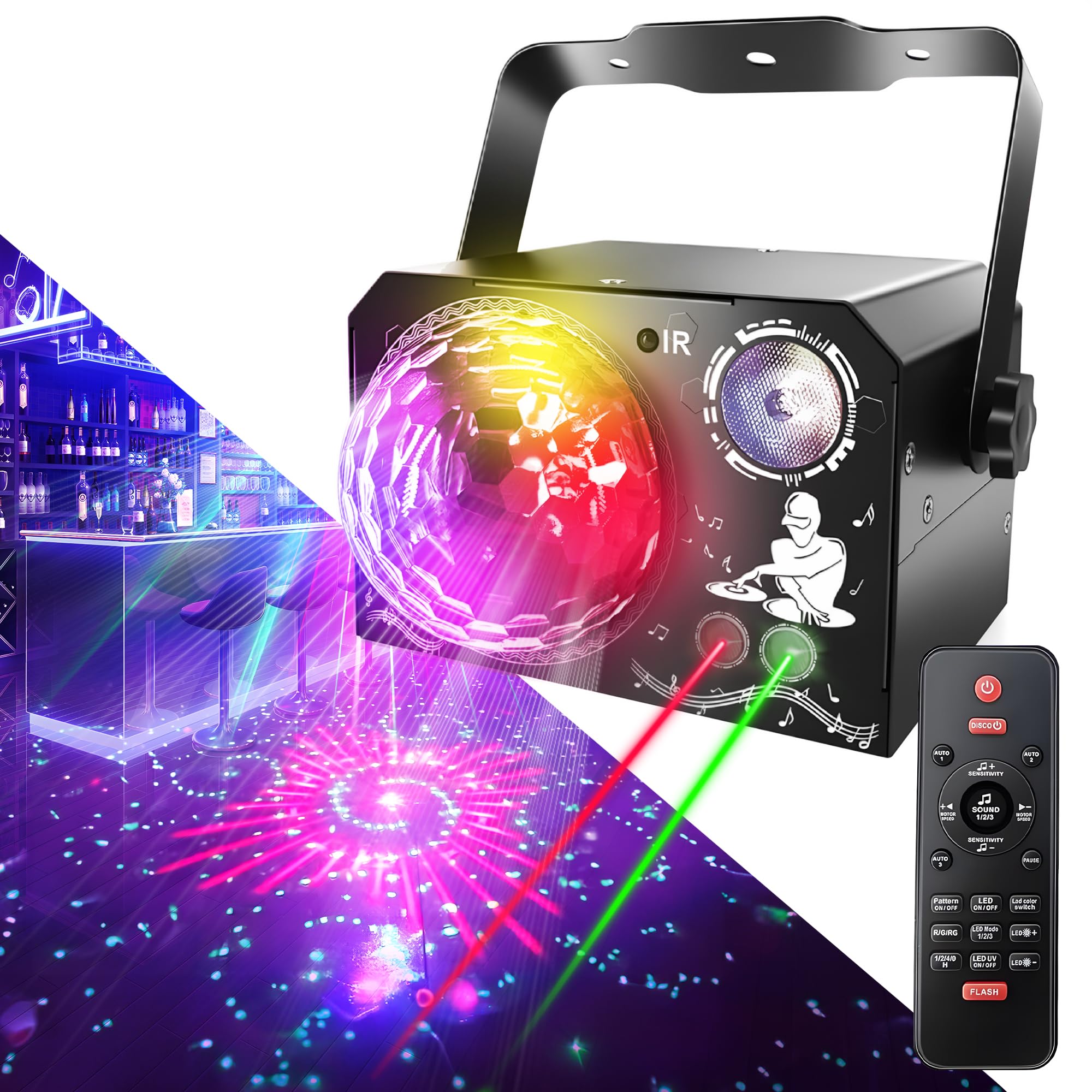 Disco Party Licht - 4 in 1 Sound aktiviertes DJ Licht mit Discokugel Lichter Strobe Bühneneffekt Party Lichter für Zuhause Geburtstag Tanz Karaoke Show Bar DJ KTV Club Weihnachten Festival Geschenke