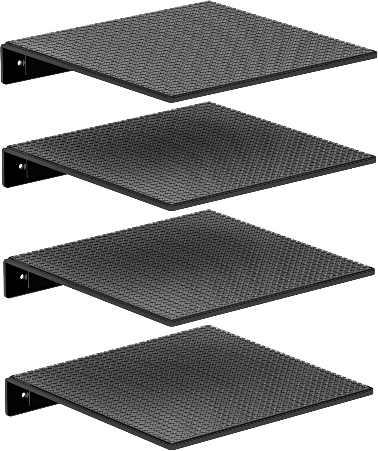GALVANOX Display Shelves for Toy Building Bricks, Wall Mounted Shelf with 10" Inch Removable Baseplate, Black (4 Pack)