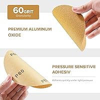 Vista 4 de 100 discos de lija PSA dorados de 6 pulgadas, grano 60, papel de lija autoadhesivo para lijadora DA para pintura automotriz, pintura de automóvil