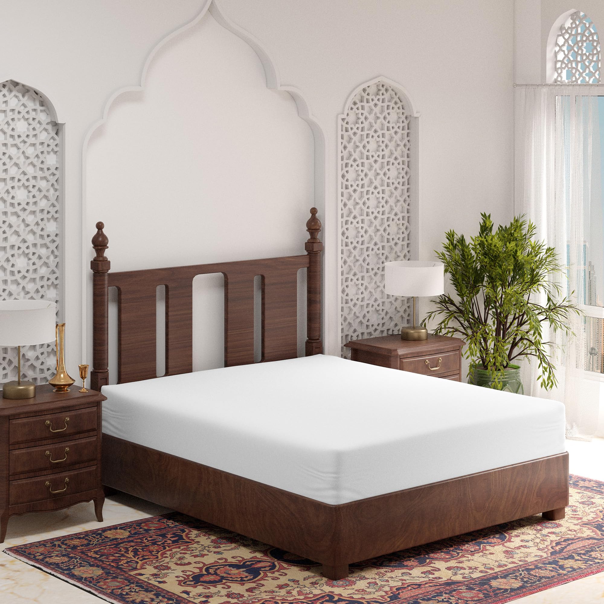 Super King Fitted Sheet 200x200 – Natural 100% Cotton Bed Sheets Super King Size, Oeko-Tex Made In Green, Sustainable & Durable Bedsheet, Fits 38cm Deep Mattress with All Around Elastic, White