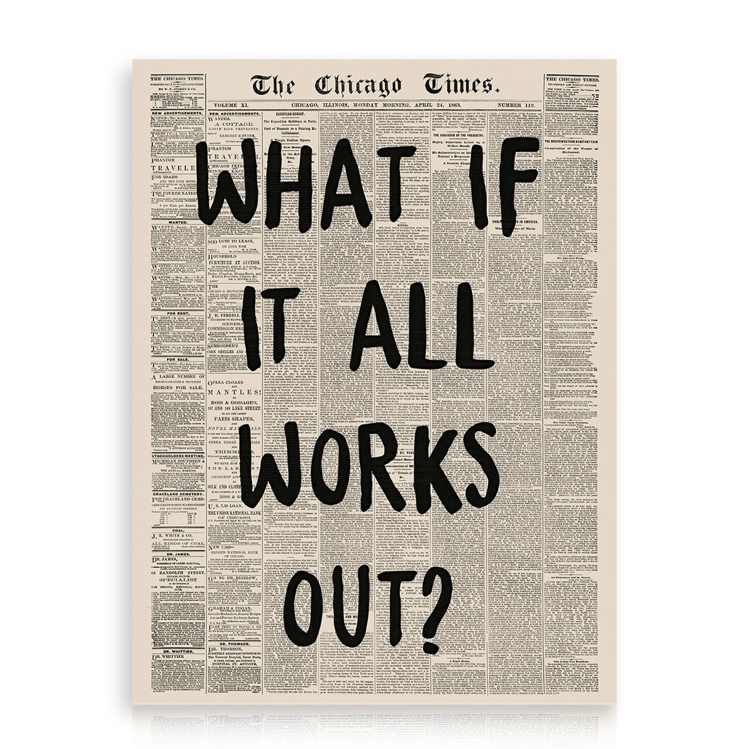 Dazzlewall Retro Newspaper Poster, Vintage What If It All Works Out Wall Art for Living Room Bedroom Decor 12x16 in Unframed