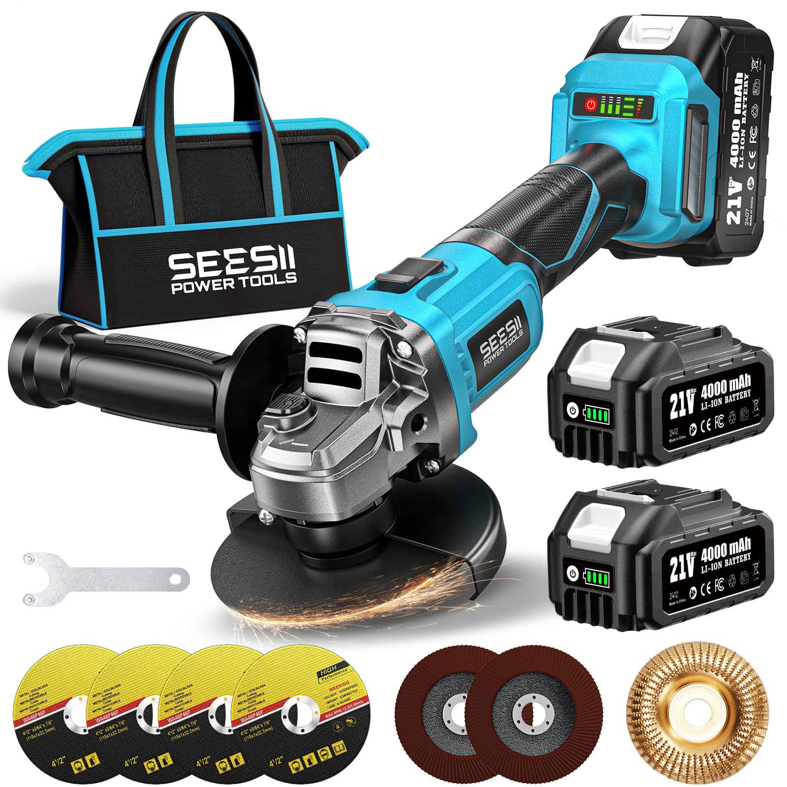 SEESII Cordless Angle Grinder Kit
