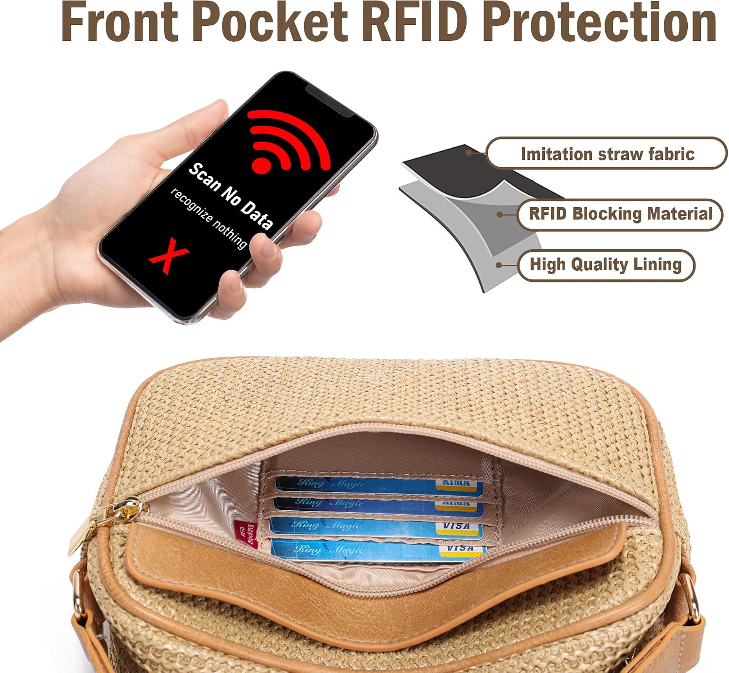 Haytijoe Faux Straw Purse for Women Small RFID Blocking Summer Shoulder bag | Lightweight Woven Crossbody Bags for Beach Vacation